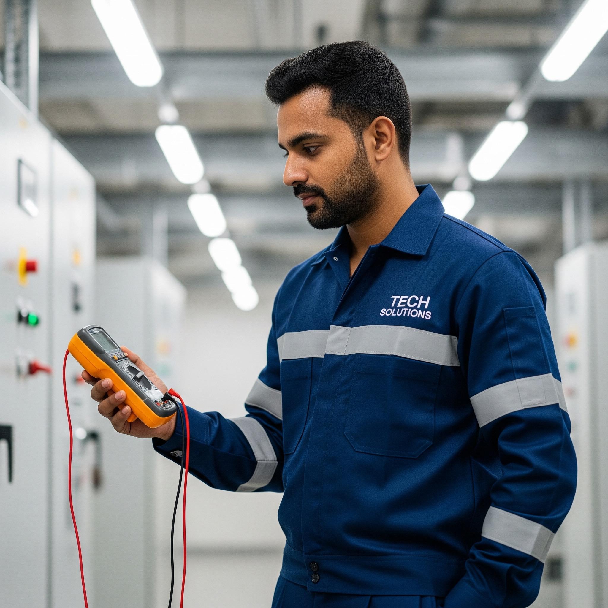 Technician with multimeter